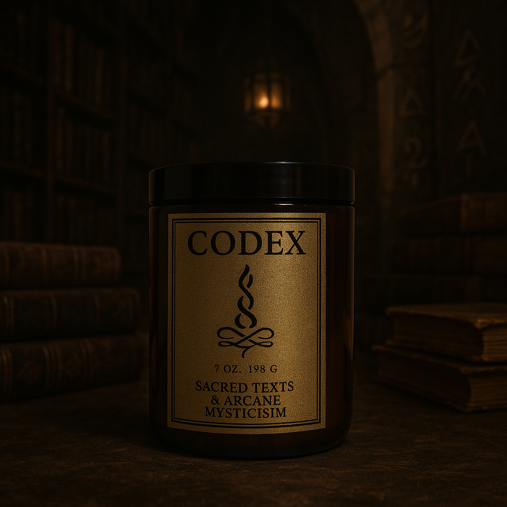 codex candle, gold label, beautiful.
