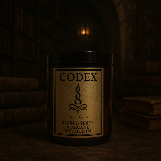 codex candle, gold label, beautiful.